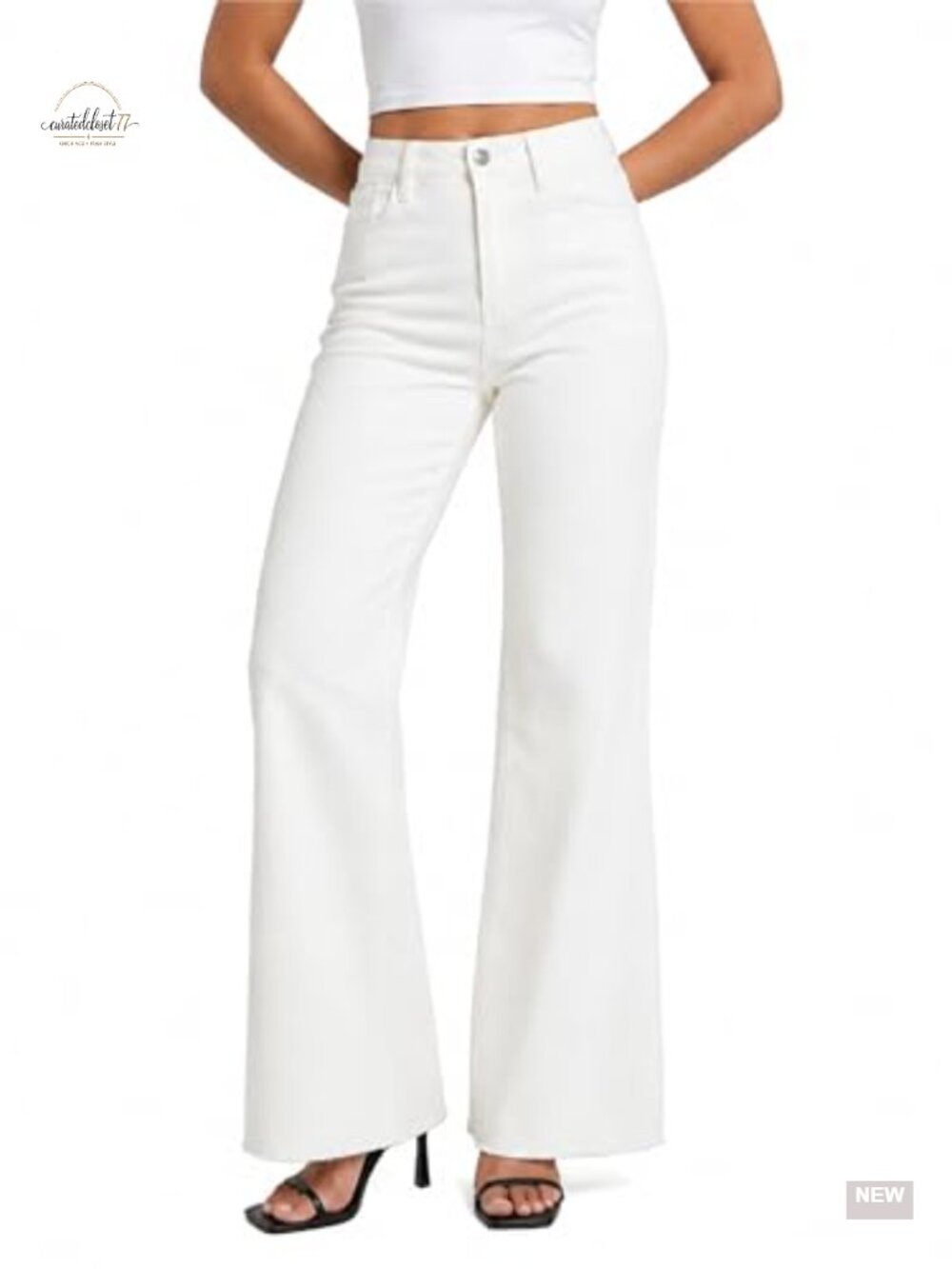 Women's High Waisted Wide Leg Stretchy Jeans Raw Hem 32" Inseam